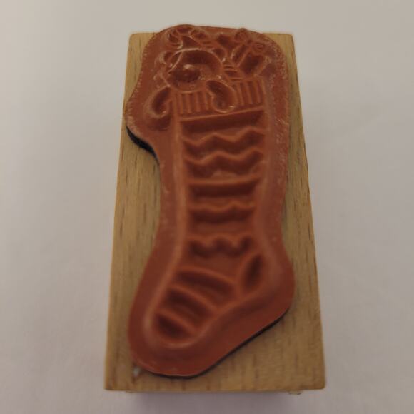 Christmas Lot Of 4 Stamps Wood/Rubber Tree Stocking To/From Pre-Owned - Picture 4 of 13